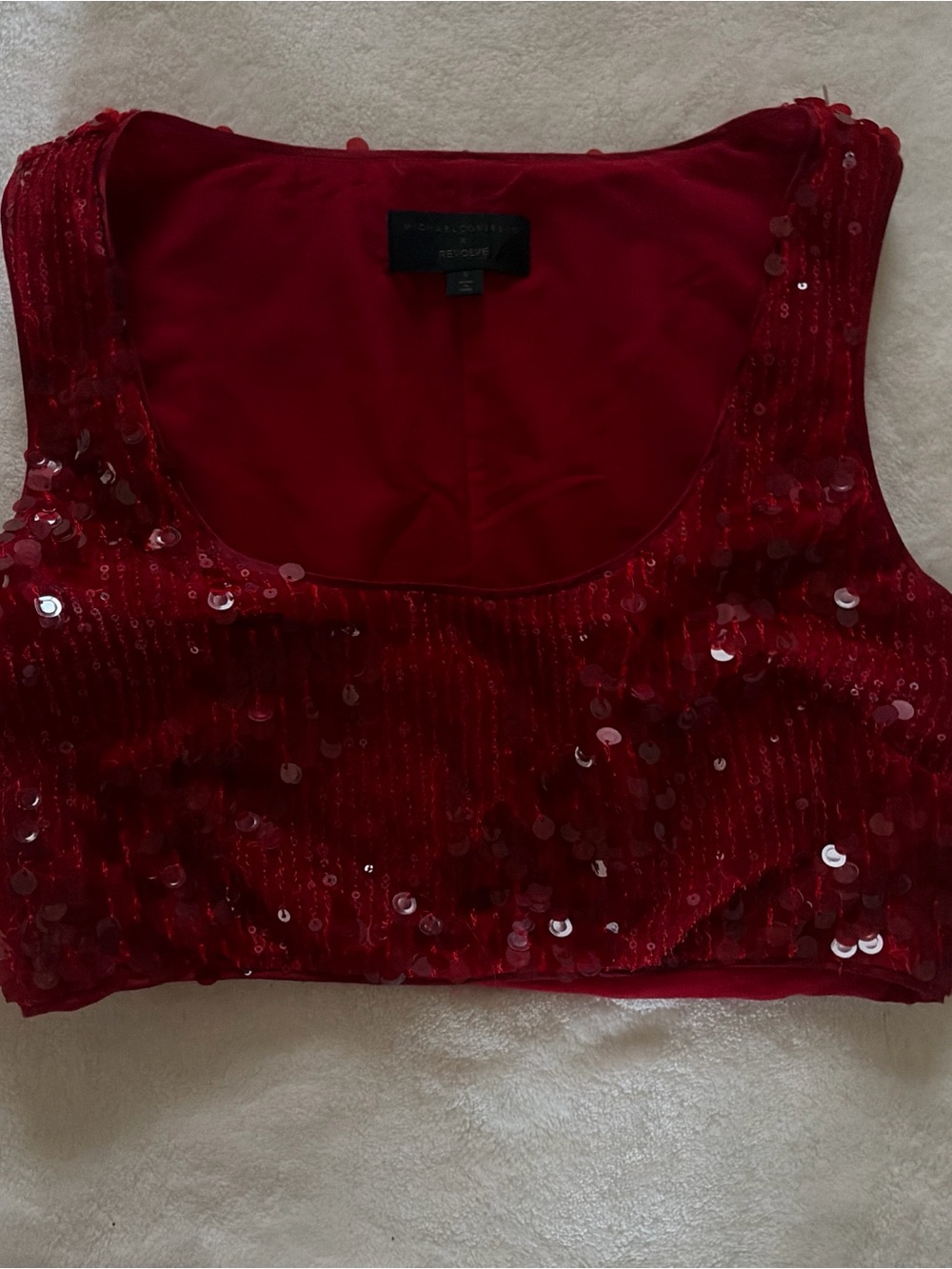 Red Sequin Scoop Neck Crop Top